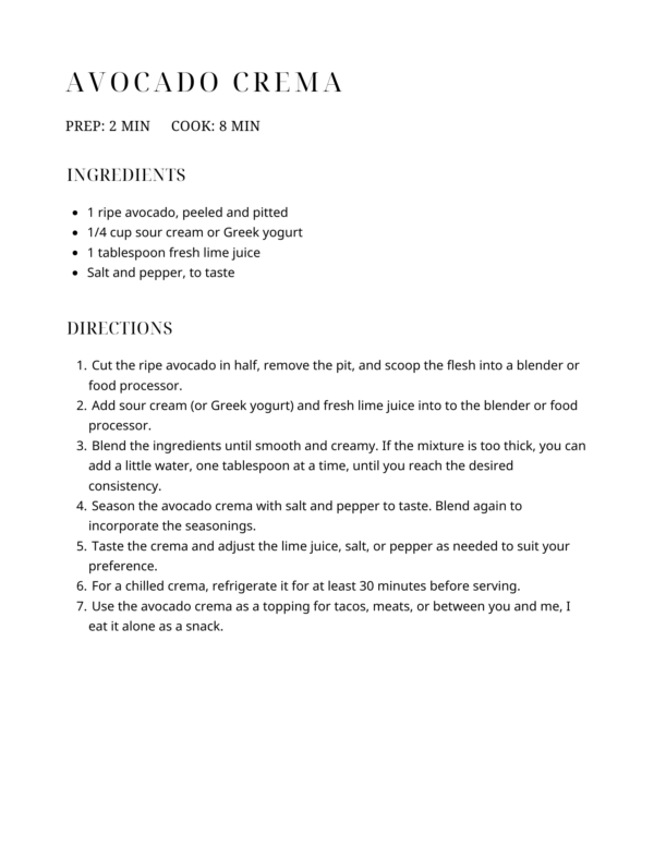 Recipe for Avocado Crema